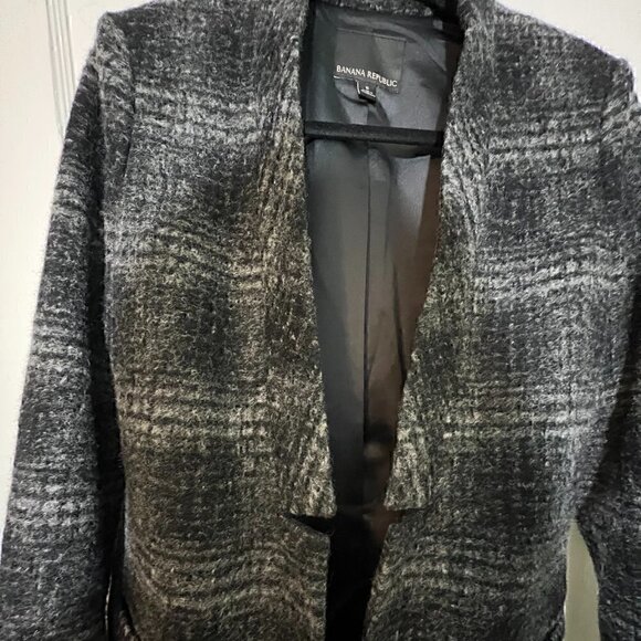 Women's Y2K Banana Republic Black Gray Wool Blend Blazer Chic Style Jacket Sz 6 - Picture 3 of 11